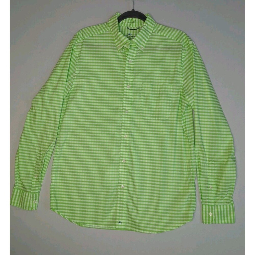Vineyard Vines On-The-Go Performance Shirt Men’s M Lime Green Gingham Nylon Cool